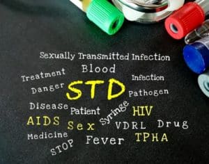 STD Sexually Transmitted Diseases term with medical equipments